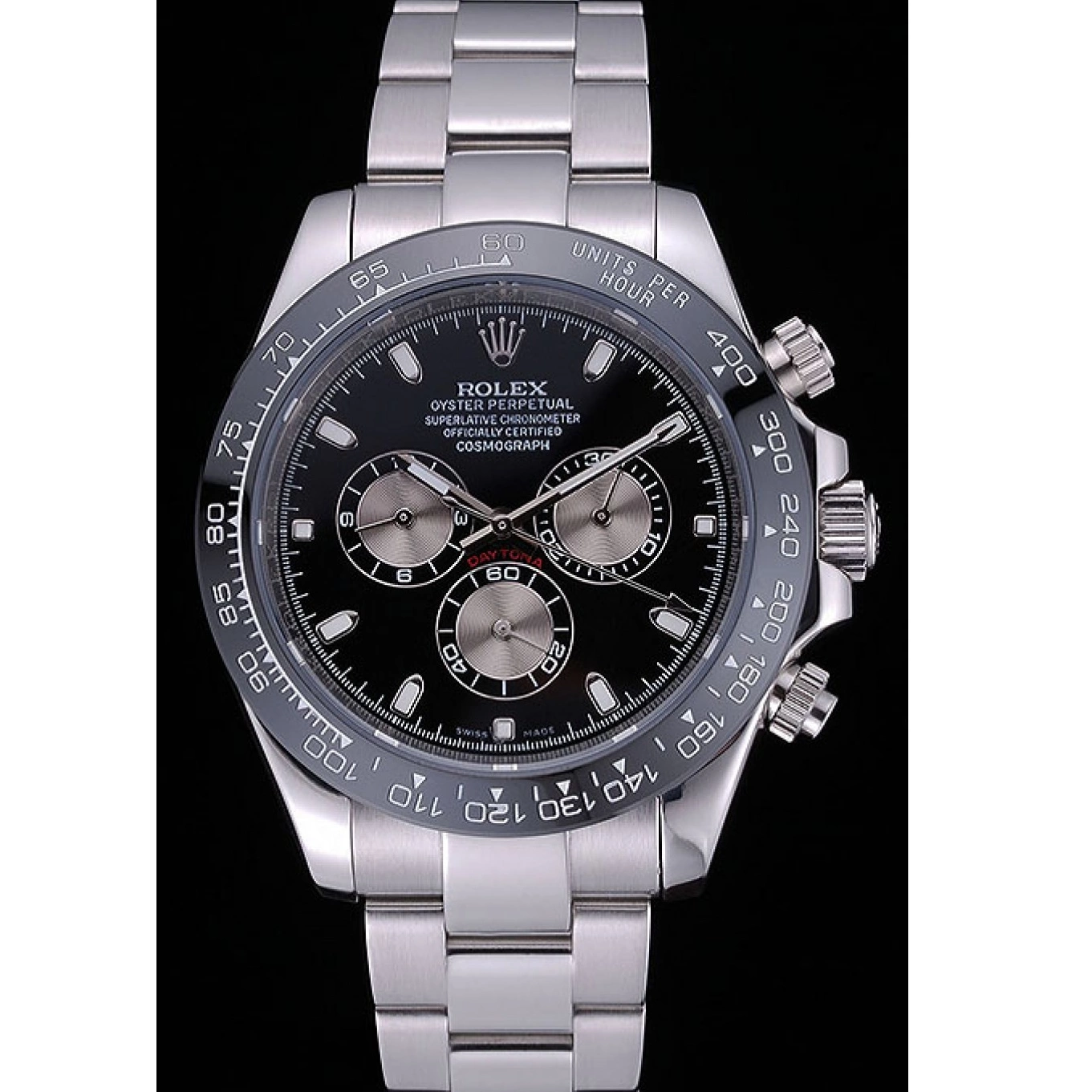 MiroTime 0724 Rolex Cosmograph Daytona Black Dial Stainless Steel Bracelet 622543